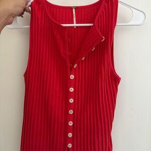 Free People Vibrant Red Ribbed Sleeveless Blouse